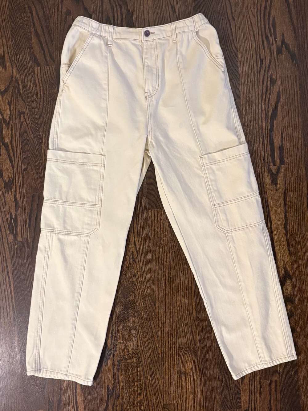 Ecru Denim Cargo Pants